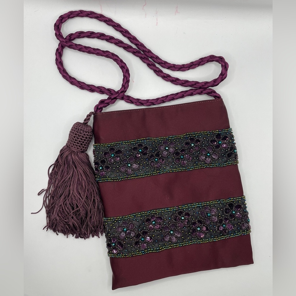 Elegant Beaded Burgundy Shoulder Bag